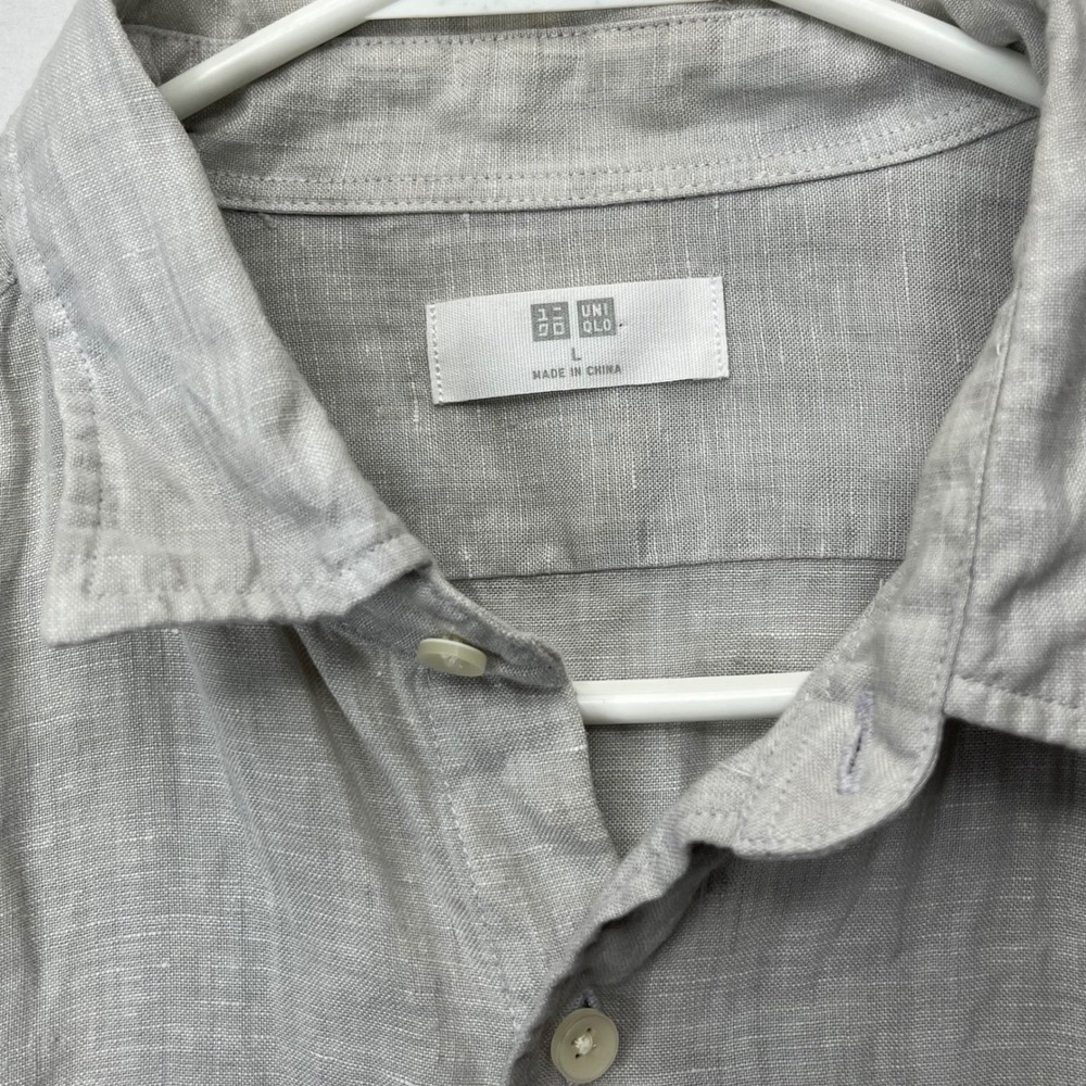 Uniqlo Shirt Premium Linen Mens Large Gray Long Sleeve Button Up Solid Casual